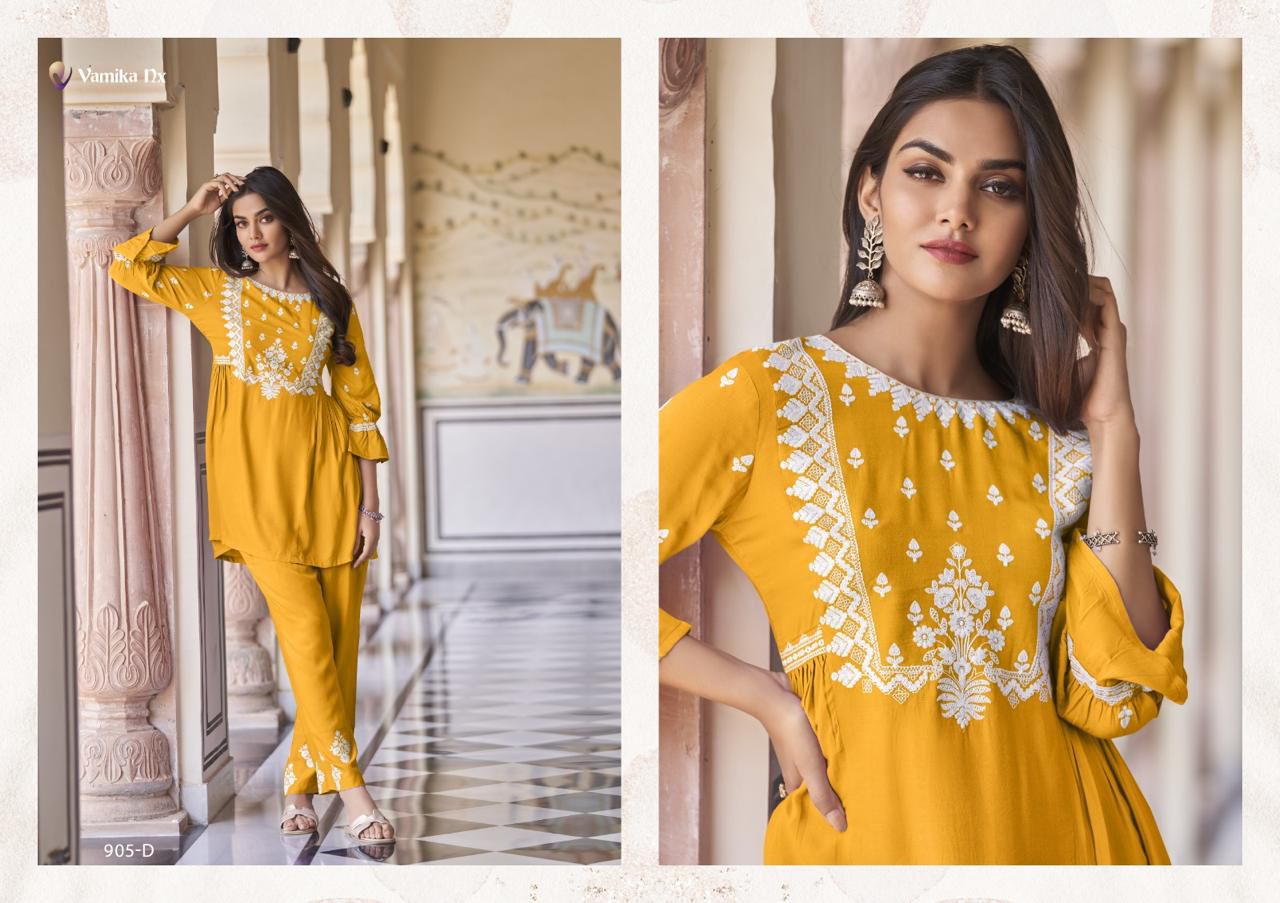 Vintage Super Hit By Vamika Rayon Embroidery Cord Set Kurti With Bottom Wholesale Online